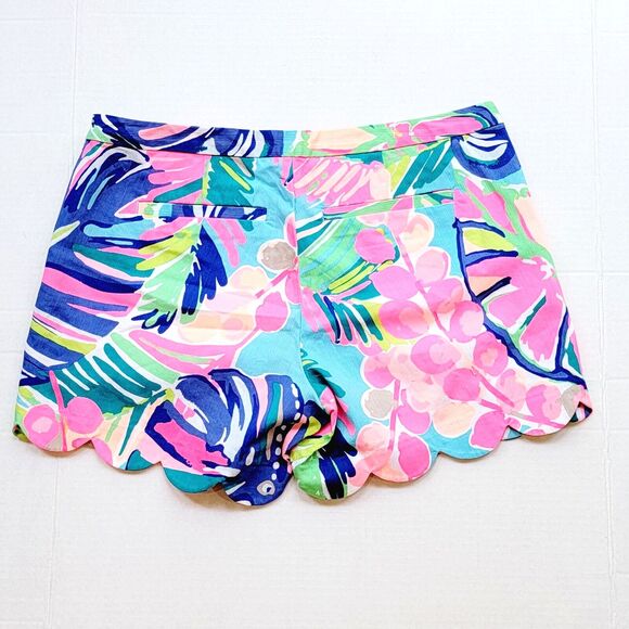 Lilly Pulitzer 5" Magnolia Scallop Shorts Womens 4 Multi Exotic Garden Pink Blue - Picture 2 of 11